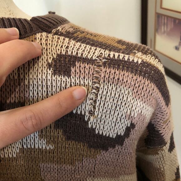 VTG 90s Black Duck Camo Knit Sweater Brown Pink Distressed Military USA Womens M - Picture 4 of 9